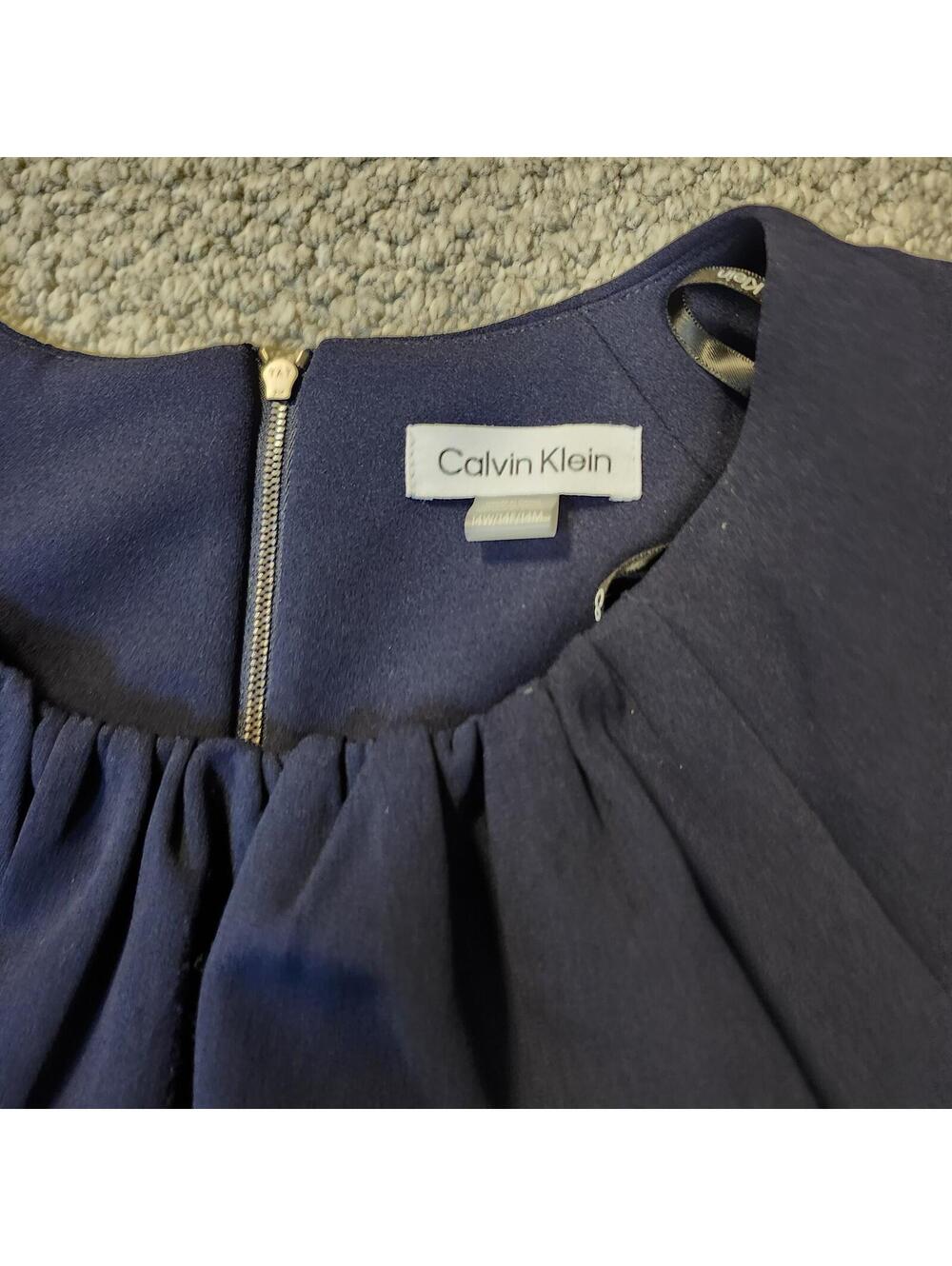 Calvin Klein Navy Blue Bell Sleeve Dress Size 14 - Picture 2 of 10